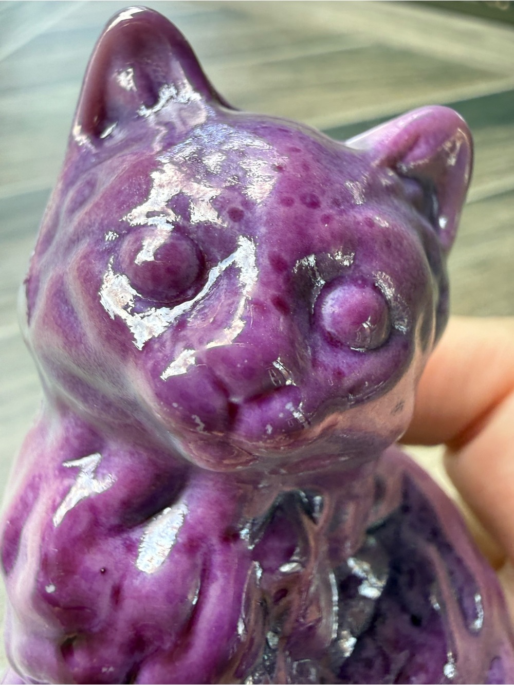 HTF Mosser Purple & Gray Fluffy Glass Cat - Picture 6 of 6
